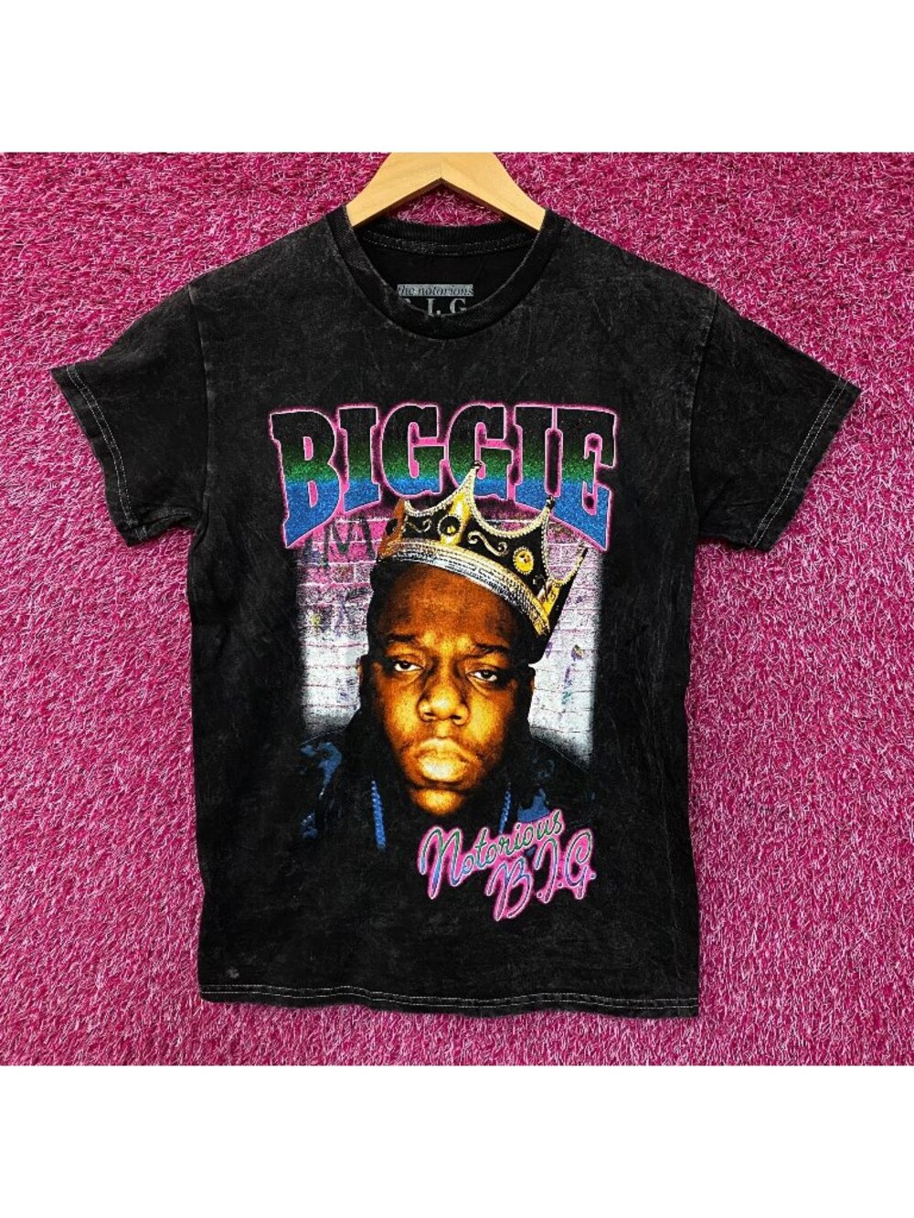 Biggie Smalls Crown King of New York Graphic Mineral Wash T-Shirt Small